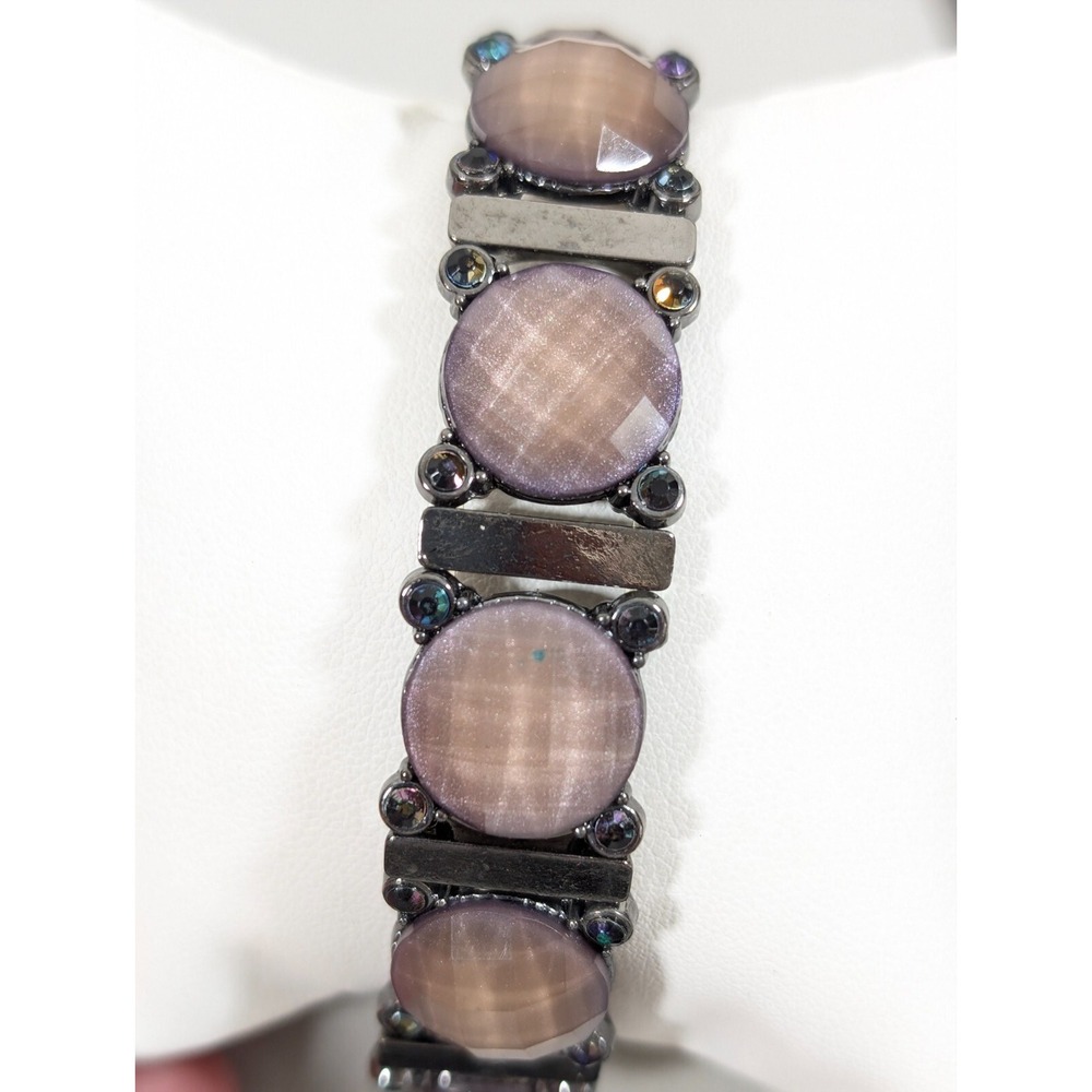 Gunmetal Gray Purple Cabochon Bracelet 7.5 in Whimsigoth Gothic Mystic